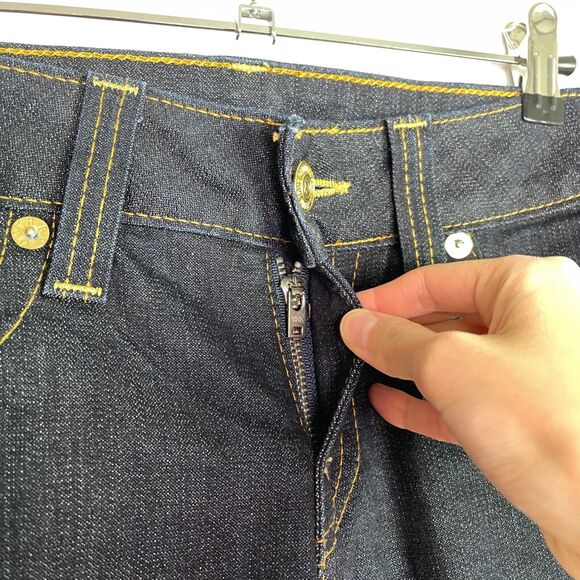 True Religion Blue Dark Wash Metallic Painted Horseshoe Flap Pockets Jeans Sz 31 - Picture 6 of 13